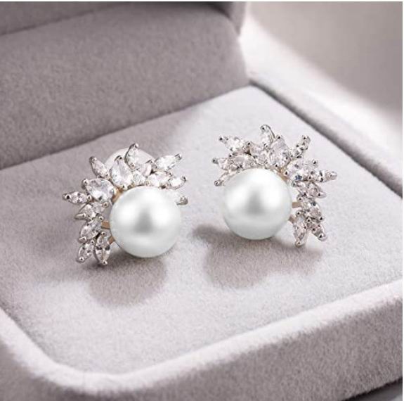  Cat Eye Jewels S925 纯银 立方氧化锆水晶钻石 仿珍珠耳环 6.99加元，原价 13.49加元