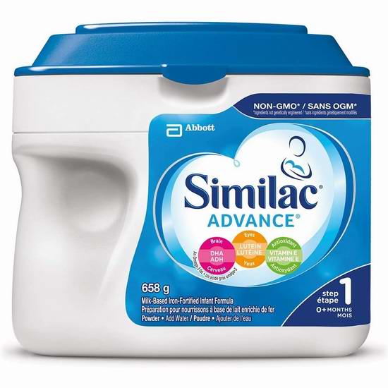  Similac 雅培 advance step 1 omega-3 omega-6 非转基因配方奶粉（658克）27.53加元，原价 32.99加元，包邮