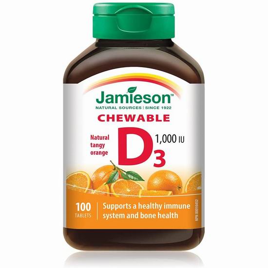  Jamieson 健美生 橙子味 维生素D3咀嚼片（100片）5.6折 4.74加元！