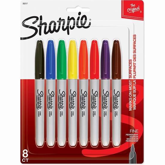  Sharpie Sanford 30217PP 8色精细彩色永久记号马克笔3.8折 4.97加元！