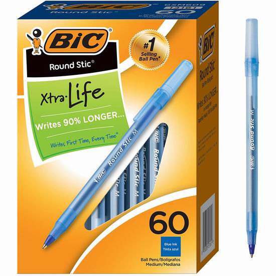  BIC 蓝色中号原子笔60支超值装6.6折 10.53加元！