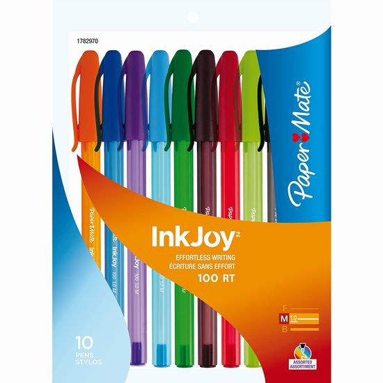  Paper Mate InkJoy 彩色圆珠笔10件套6.3折 1.88加元！