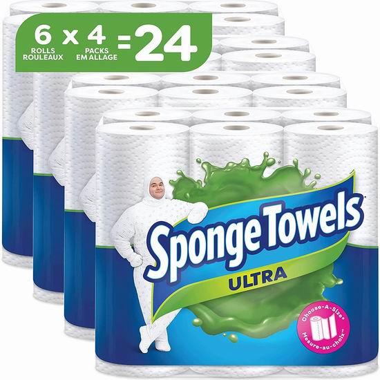  SpongeTowels Ultra 超吸水 厨房用纸（4 x 6卷） 23.88加元！