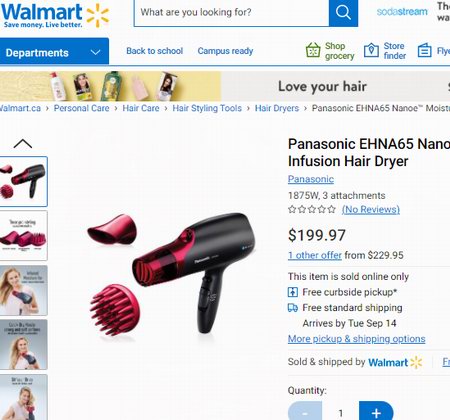 Panasonic 松下 Ehna65k 纳米水离子 吹风机5折 99.78加元包邮！Walmart同款199.97加元！