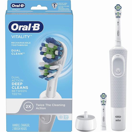  Oral-B 欧乐B Vitality Dual Clean 双重清洁 电动牙刷7.6折 24.99加元！带2个刷头！