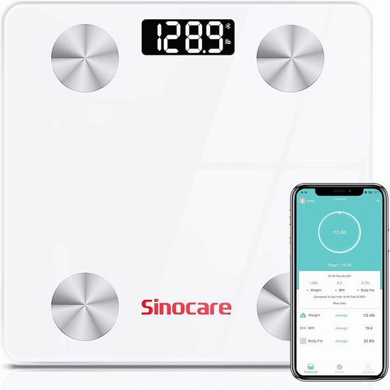  Sinocare 智能蓝牙无线 体脂/体重秤5折 17.84加元包邮！