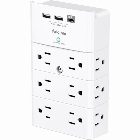  Addtam 15合1 壁插式12口插座 + 3 USB充电口 墙壁插线板6.7折 17.99加元