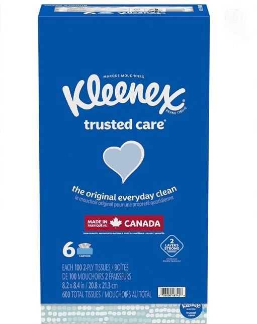  Kleenex 舒洁 超软面巾纸/抽纸（100抽x6盒、600张） 5.69加元