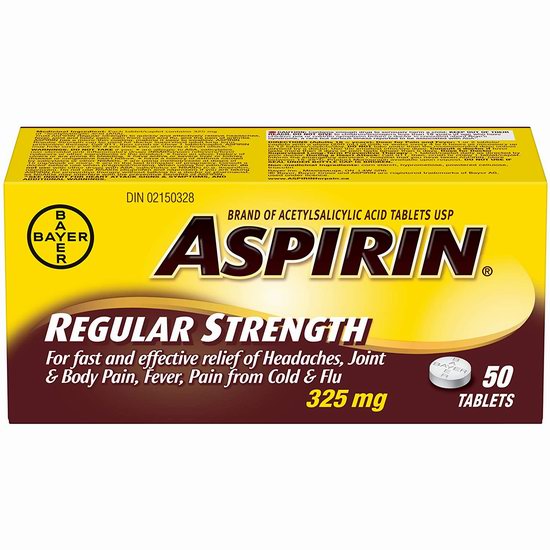  历史新低！Bayer 德国拜耳 Aspirin 退烧镇痛 阿司匹林片（325mg x 50片）6折 4.71加元！