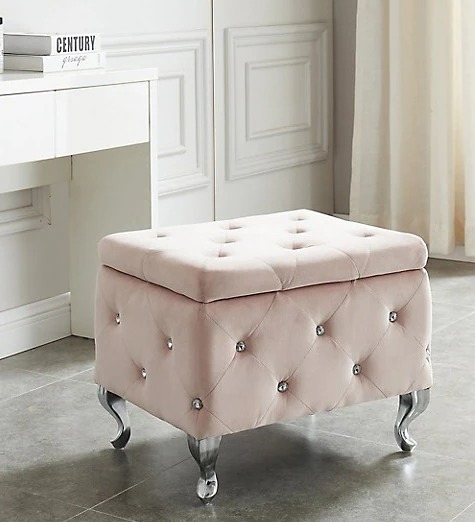  Worldwide Home Furnishings 粉色天鹅绒水晶奥斯曼凳 可储物 250加元，原价 349.99加元，包邮