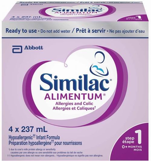  Similac Alimentum宝宝低过敏即开即用液体奶4 x 237毫升 7.97加元
