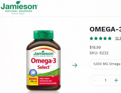 Jamieson 健美生 Omega 3深海鱼油（200粒）5.5折 10.54加元！