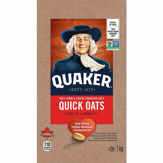  QUAKER 桂格 1.5分钟快熟 纯天然 早餐燕麦片（1公斤） 3.27加元！