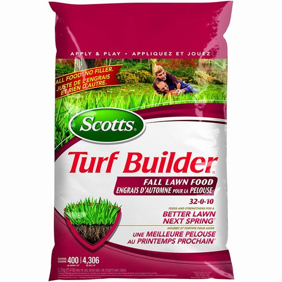  近史低价！Scotts 03214A Turf Builder 秋季草坪肥料（5.7公斤）6.5折 12.98加元！