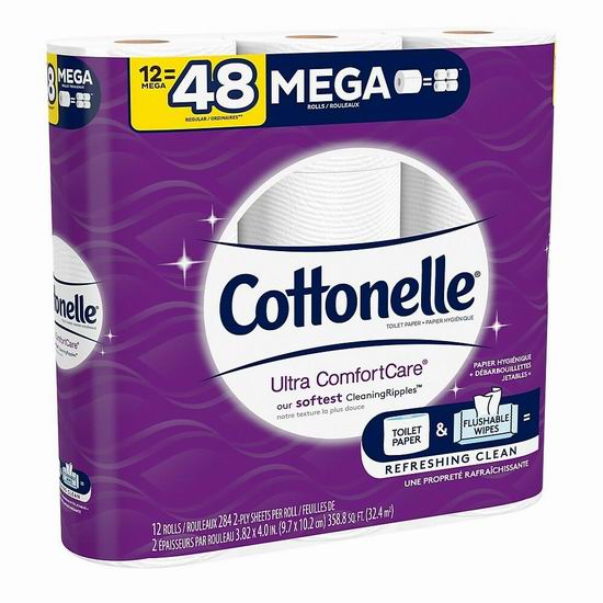  Cottonelle Ultra Comfortcare 双层卫生纸12卷（相当于48卷）5折 10.99加元包邮！