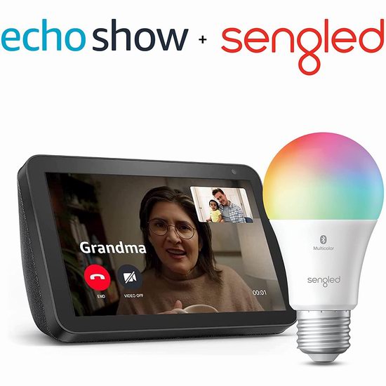  Echo Show 8 大屏智能显示器4.5折 84.99加元包邮+送价值21.99加元彩色智能灯泡！！2色可选！