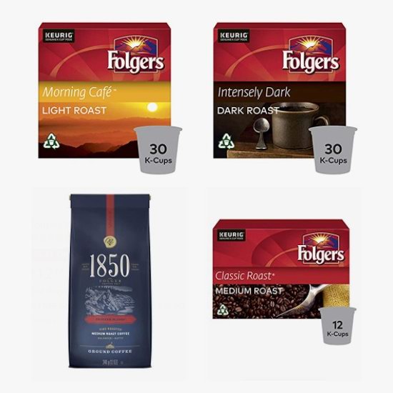  金盒头条：精选多款 Folgers 福爵、1850 咖啡胶囊、咖啡豆、咖啡粉6.3折起！