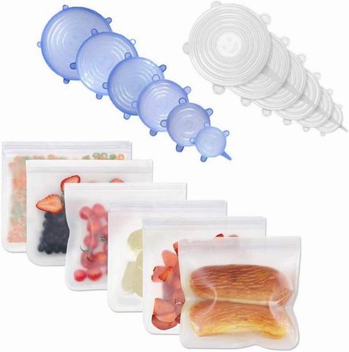  Dersoy 硅胶食品储存袋6件+硅胶碗盖 12件套装 12.99加元，原价 25.99加元