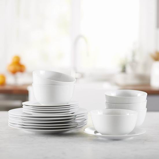  AmazonBasics 白色陶瓷餐具6人组18件套 55.07加元限量特卖（原价 80.39加元）
