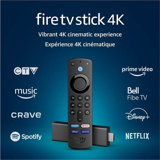  Fire TV Stick Alexa语音遥控 4K超高清电视棒7.1折 49.99加元包邮！包含价值39.99加元第三代遥控器！