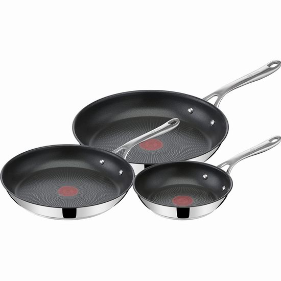  近史低价！T-Fal 20/24/28厘米 三层不锈钢 红点不粘底煎锅3件套 69.99加元包邮！