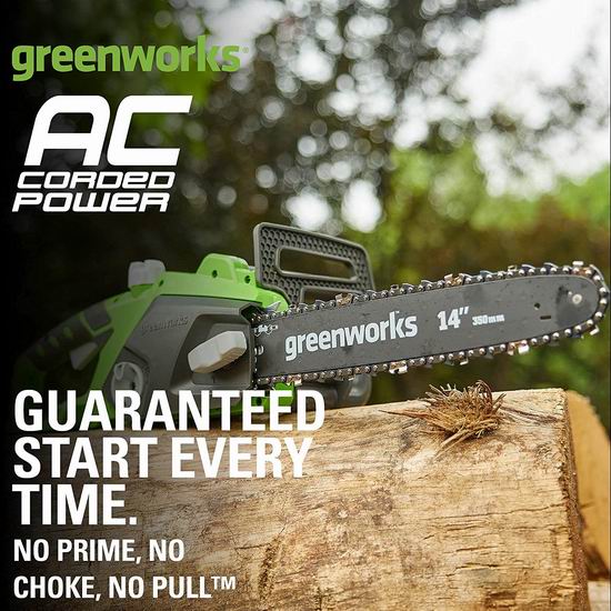 Greenworks 20222 10.5安培 14英寸电动链锯6.6折 85.47加元包邮！