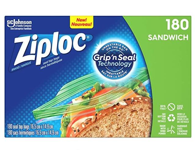  Ziploc 双层夹链 小吃/三明治袋 180个装 7.18加元（原价 9.99加元）