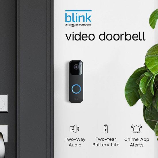  Blink Video Doorbell 智能可视门铃+同步模块套装 74.98加元包邮！本地储存，无需月费，支持无线安装，续航可达2年！2色可选！