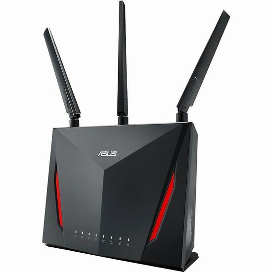  黑五价！历史新低！ASUS 华硕 RT-AC86U AC2900 智能组网 商用级网络安全 双频千兆无线电竞路由器6.5折 149.99加元包邮！