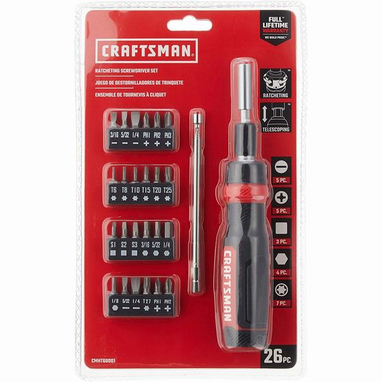  历史新低！CRAFTSMAN CMHT68001 棘轮螺丝刀26件套6.5折 14.99加元！