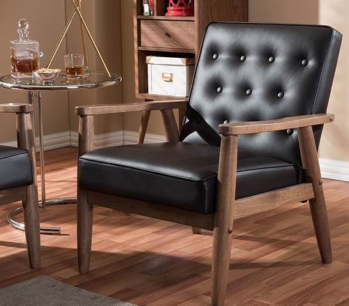  史低价！Baxton Studio Sorrento 复古仿皮软垫木制躺椅 207.8加元+包邮！homedepot同款价418加元