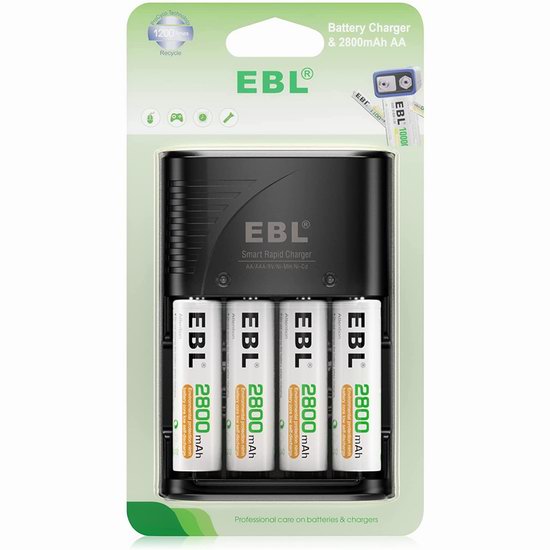  历史新低！EBL 多功能4通道电池快速充电器+4只AA镍氢充电电池套装5折 9.99加元！