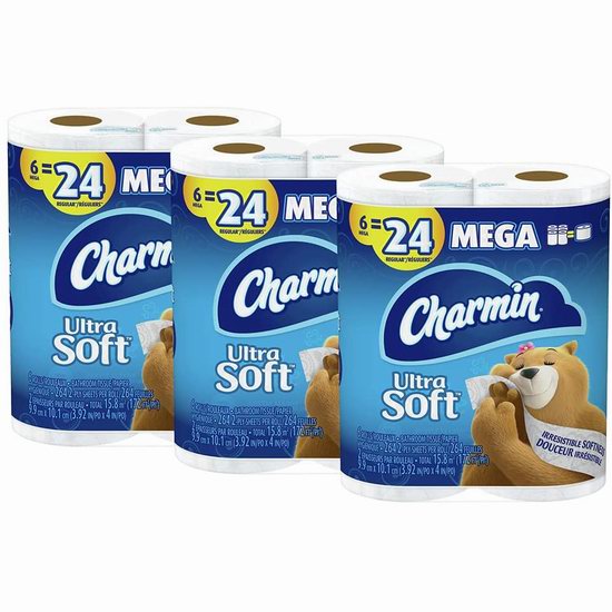  Charmin Ultra Soft 超软双层卫生纸18卷装 22.79加元（原价37.47加元）+包邮！1卷相当于4卷！