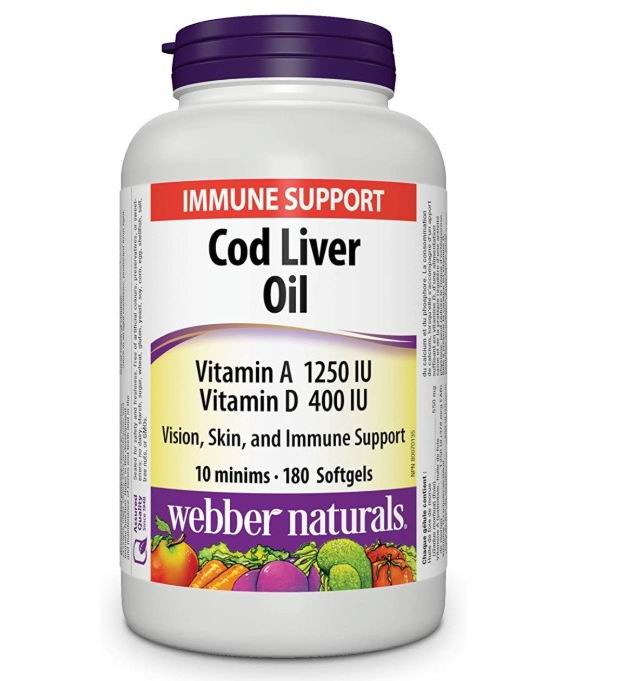  Webber Naturals 鳕鱼肝油 180粒 7.12加元（原价 9.99加元），补充维生素A和D