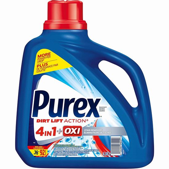 Purex Plus Oxi 四合一 浓缩洗衣液（4.08升 92缸）5.7折 9.47加元！