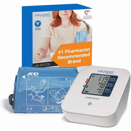  加拿大高血压协会推荐！LifeSource UA-651CN 上臂式电子血压计 49.87加元包邮！