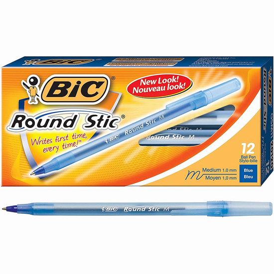  BIC Round Stic 蓝色中号原子笔12支装4.6折 1.4加元！