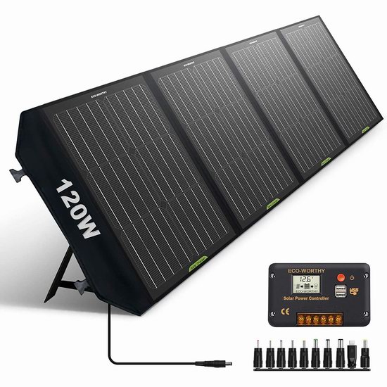  历史新低！ECO-WORTHY 120W 便携式太阳能充电板5.7折 186.95加元包邮！可为笔记本、手机等提供电力！