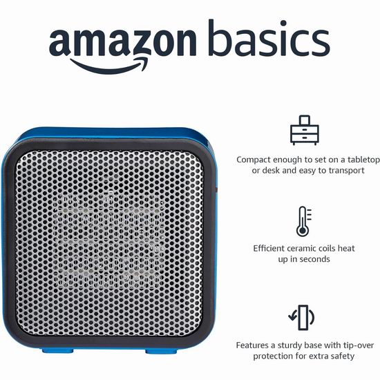  AmazonBasics 500瓦 便携式迷你陶瓷电取暖器6.4折 24.36加元！4色可选！