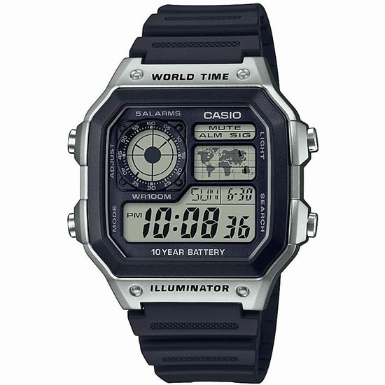  Casio 卡西欧 AE-1200WH-1CVCF 男式多功能不锈钢电子表 33.7加元！