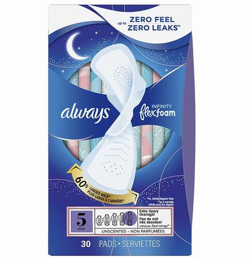  Always Infinity FlexFoam Size 5隔菌液体夜用卫生巾30片 9.48加元（原价 11.49加元）