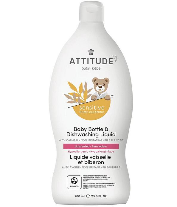  专为宝宝设计的安全清洗液！ATTITUDE低过敏性无香精洗碗液700毫升 2.78加元