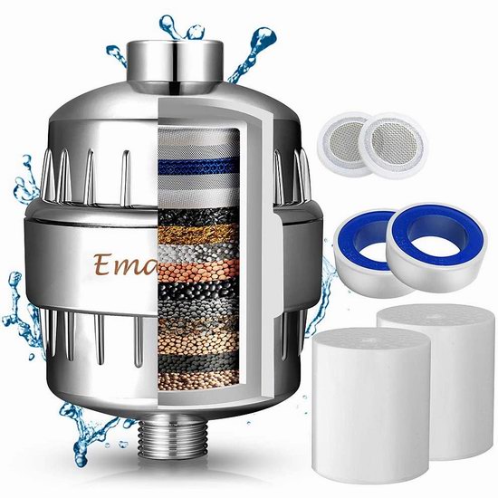  EMAGIE 17级过滤 软化水质淋浴头过滤器+双滤芯套装 22.94加元限量特卖！