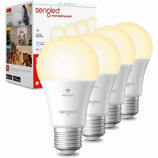  历史新低！Sengled 软白色 60瓦等效 LED智能灯泡4件套5折 24.99加元包邮！支持语音控制，模拟日出日落！