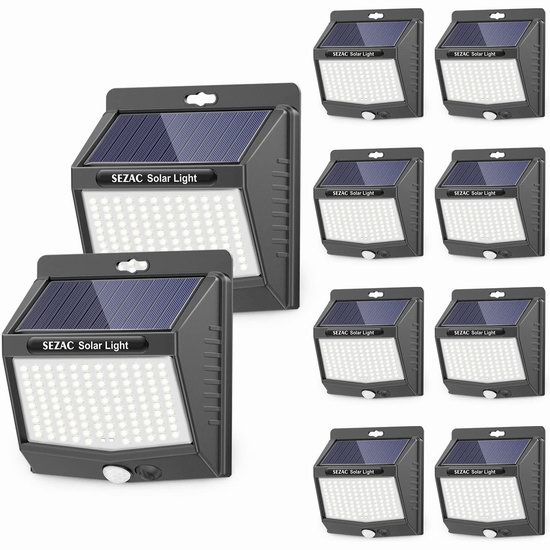  SEZAC 118 LED 超亮太阳能防水运动感应灯10件套4.4折 53.51加元限量特卖并包邮！单个仅5.35加元！