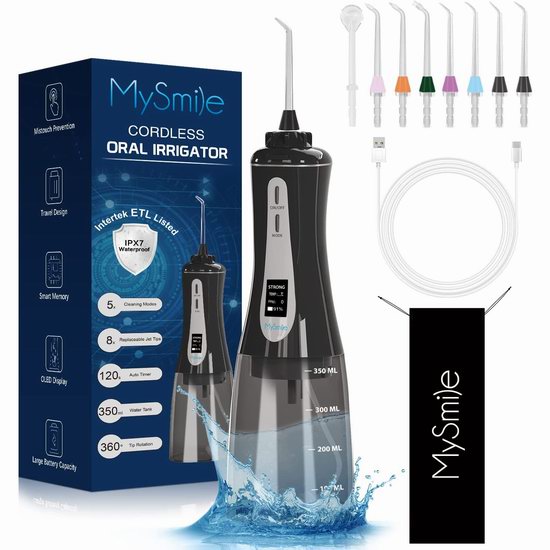  MySmile 350ml 便携式无绳水牙线4.9折 63.55加元包邮！2色可选！