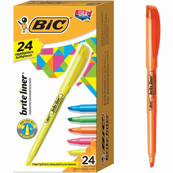  历史新低！BIC Brite Liner 24色彩色荧光笔6.6折 9.99加元！
