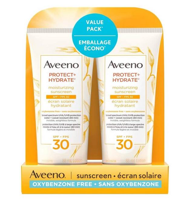  Aveeno 补水保湿燕麦护肤清爽防晒霜乳SPF30  2支 17.39加元（原价 21.99加元）