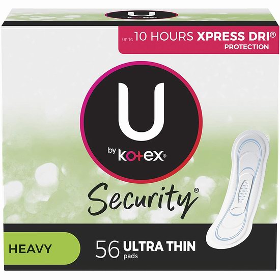 白菜价！U by Kotex 高洁丝 Security 纯棉超薄长款卫生巾（56片）3折 3.61加元包邮！