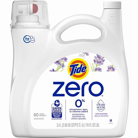  Tide Zero 安全零添加 薰衣草清香 汰渍洗衣液（3.4升, 80缸）14.95加元（原价 19.99加元）